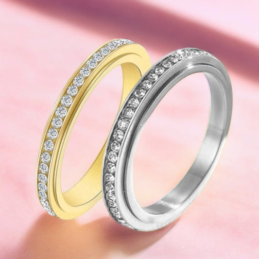 Crystal Spinner Fidget Ring – Stainless Steel, Silver or Gold – Denoon London – view 2