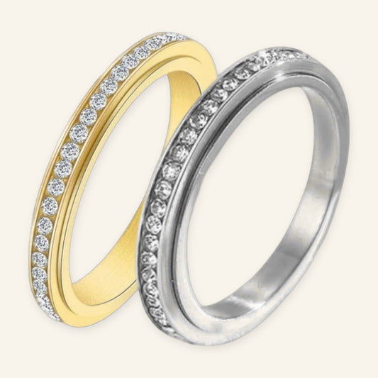 Denoon London Crystal Spinner Fidget Ring – gold-tone (shown with silver-tone) – view 1