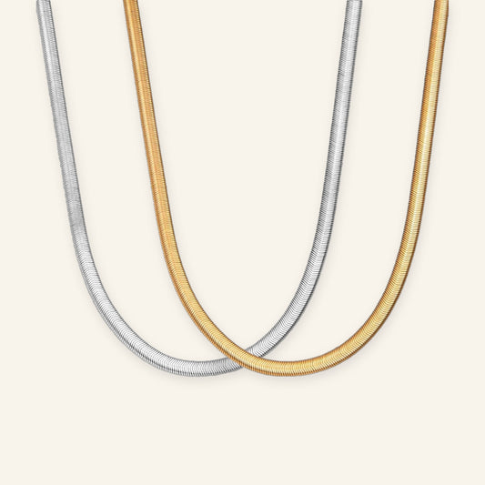 Denoon London Herringbone Chain Necklace 4mm, 45cm – gold-tone (shown with silver-tone) – view 1