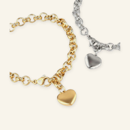 Denoon London Heart Charm Bracelet – silver-tone (shown with gold-tone) – view 1
