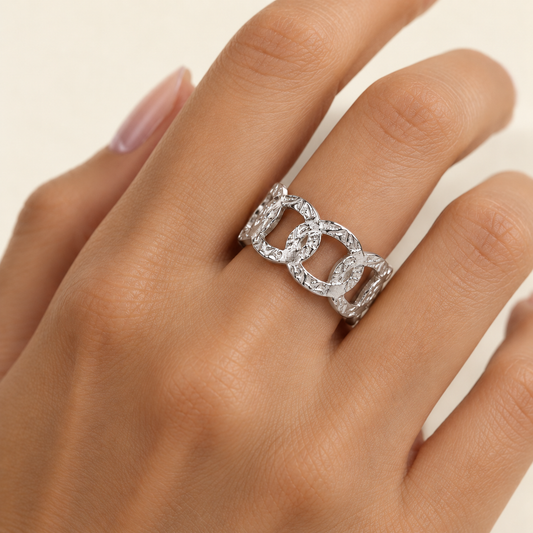 Stainless Steel Chain Link Ring in Silver – Adjustable