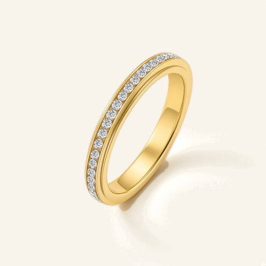 Denoon London gold-tone crystal spinner fidget ring, flat lay