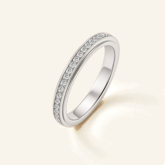 Denoon London silver-tone crystal spinner fidget ring, flat lay