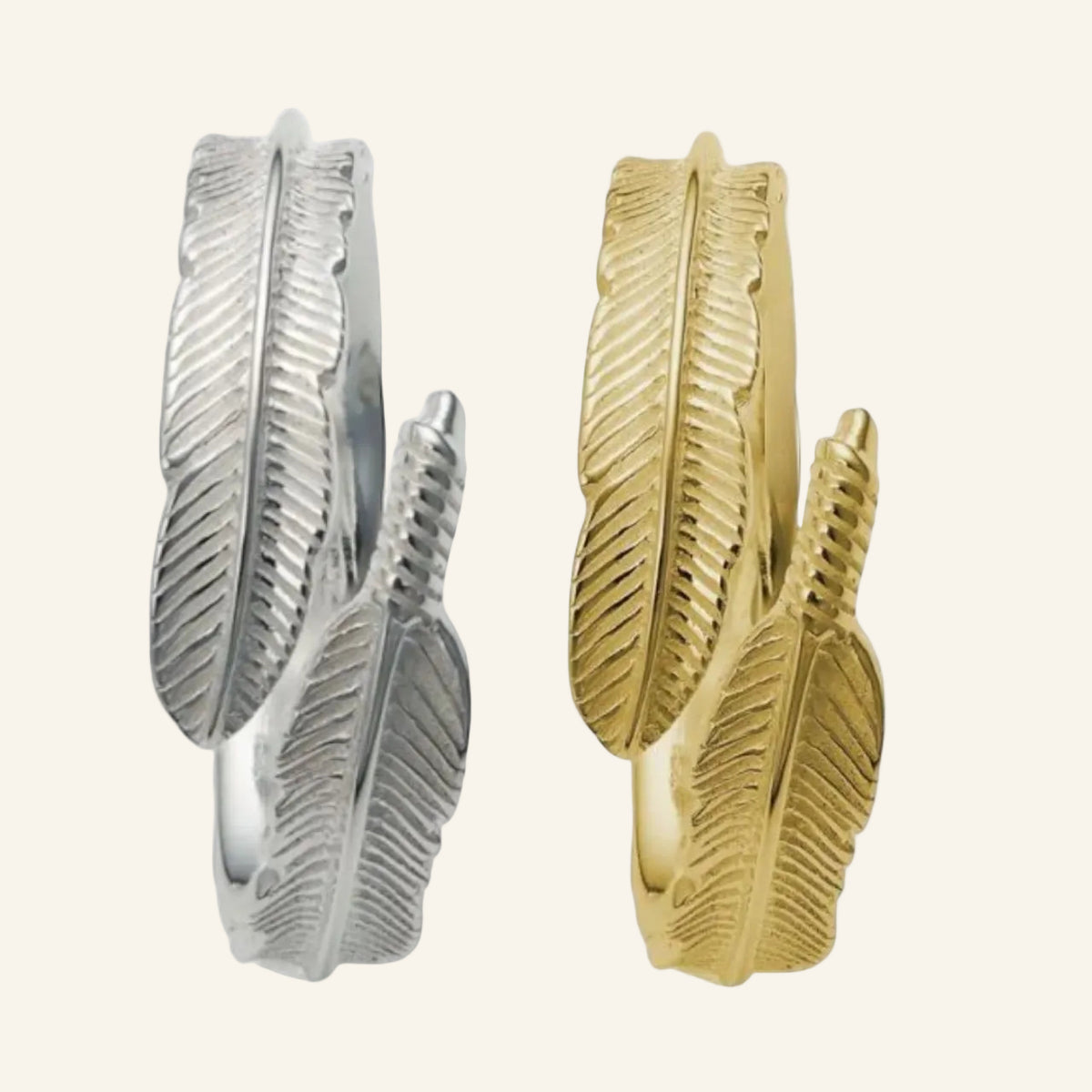Denoon London Feather Ring – silver-tone (shown with gold-tone) – view 3