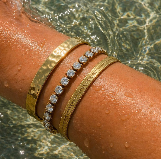 Denoon London Textured Stainless Steel Bangle, gold-tone – view 1
