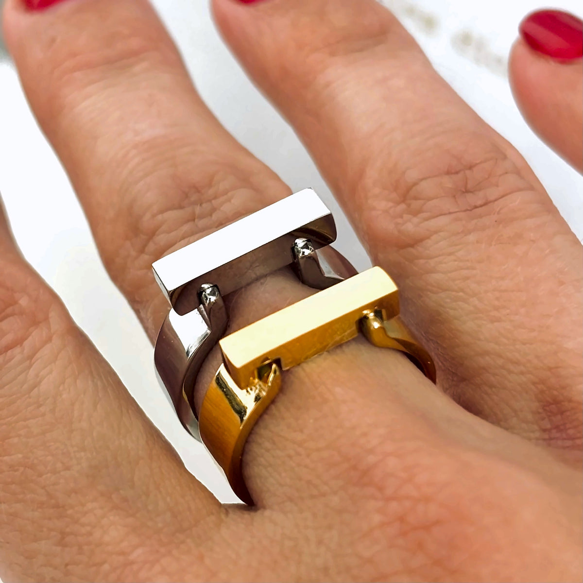 Denoon London Bar Statement Ring – gold-tone (shown with silver-tone) – view 1