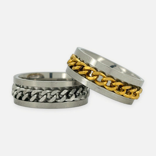 Denoon London Chain Spinner Ring – gold-tone (shown with silver-tone) – view 1