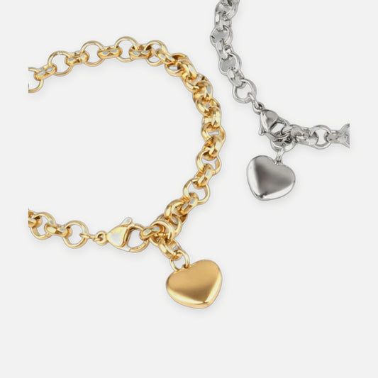 Heart Charm Bracelet – Silver or Gold – Denoon London