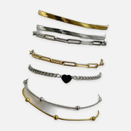 Stainless Steel Anklet – Snake, Paperclip, Beaded or Heart Chain – Denoon London