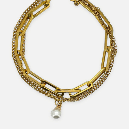 Layered Pearl Bracelet – Three Layer Stainless Steel, Silver or Gold – Denoon London