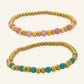 Gemstone and Gold Bead Stretch Bracelet – Pink or Turquoise – Denoon London