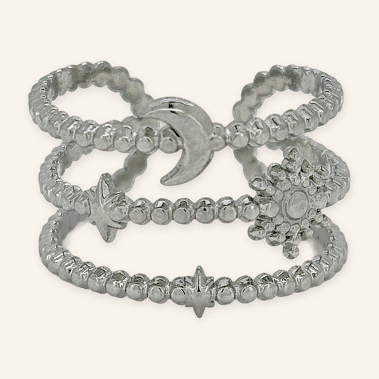 Moon and Stars Ring – Three Layer Adjustable Celestial Ring – Denoon London