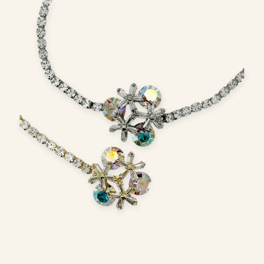 Denoon London Crystal Flower Bracelet with Diamanté – gold-tone (shown with silver-tone) – view 2