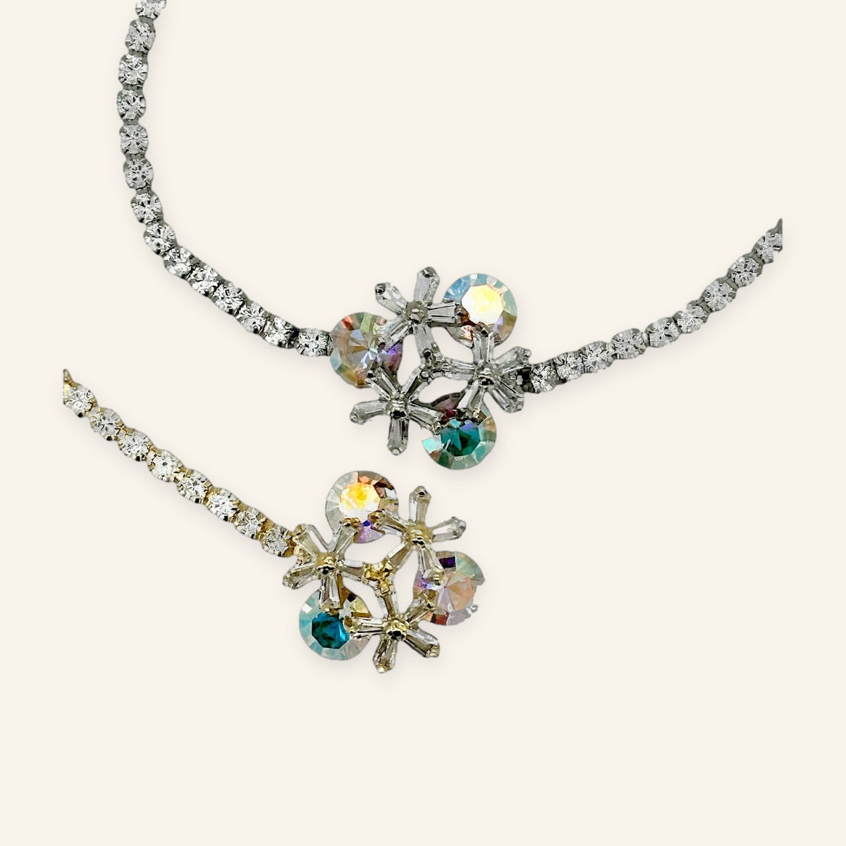 Denoon London Crystal Flower Bracelet with Diamanté – silver-tone (shown with gold-tone) – view 1