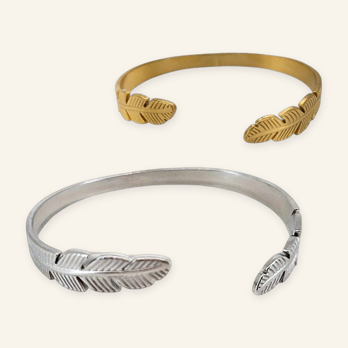 Denoon London Double Feather Bangle – gold-tone (shown with silver-tone) – view 1