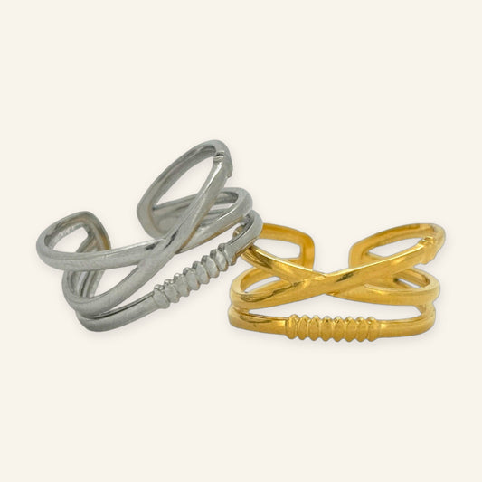 Denoon London Crossover Statement Ring – gold-tone (shown with silver-tone) – view 1