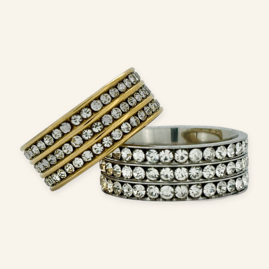 Denoon London Triple Row Crystal Statement Ring – gold-tone (shown with silver-tone) – view 1