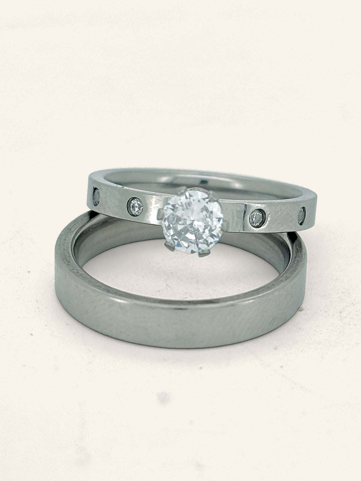 Denoon London Engagement Ring and Wedding Band Set, silver-tone – view 3