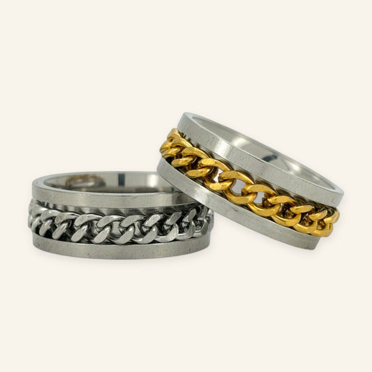 Denoon London Chain Spinner Ring – gold-tone (shown with silver-tone) – view 1