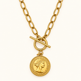 Coin Pendant Necklace on Paperclip Chain – 56cm – Gold-tone
