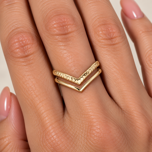 Stainless Steel Wishbone Stacking Ring in Gold – Adjustable