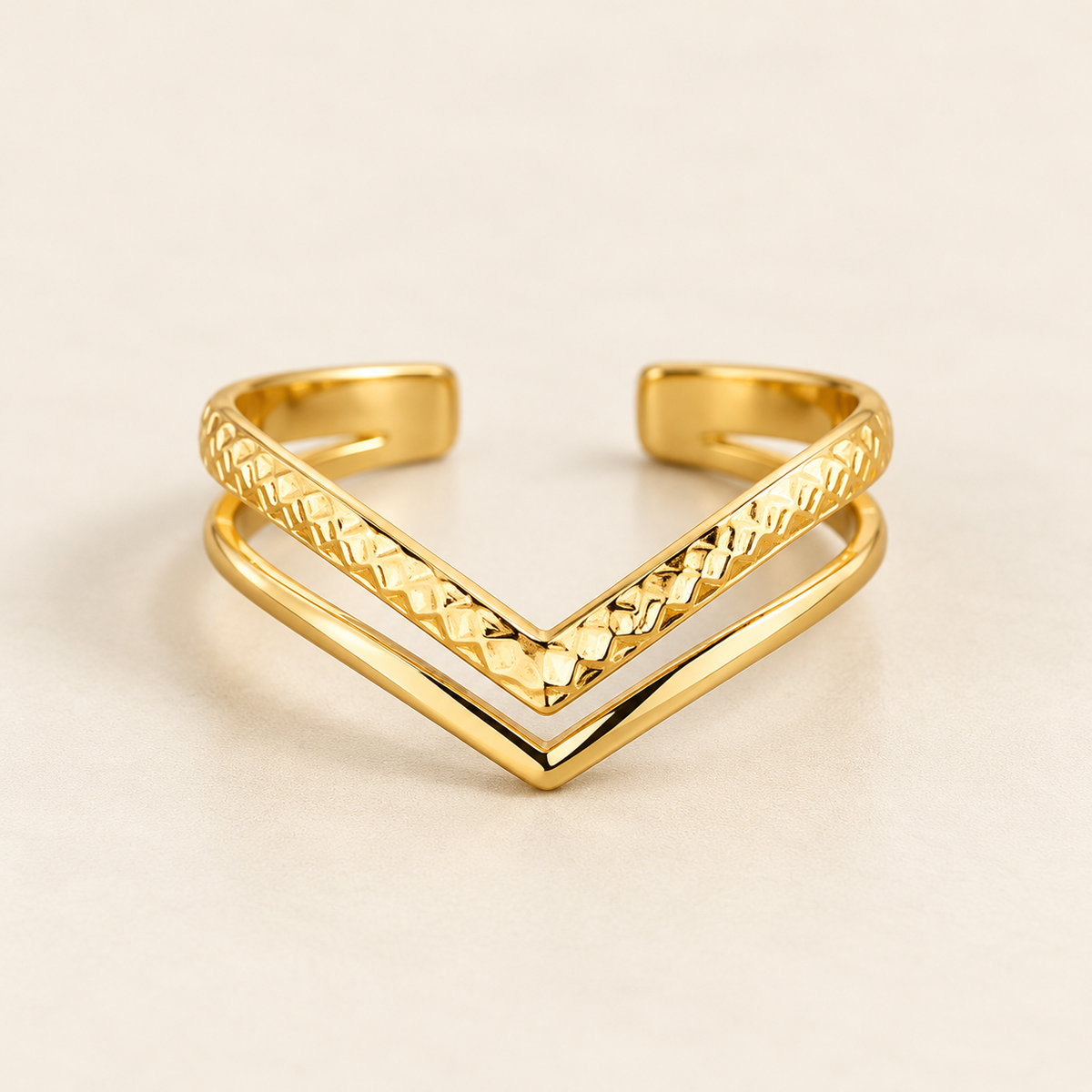 Stainless Steel Wishbone Stacking Ring in Gold – Adjustable