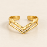 Stainless Steel Wishbone Stacking Ring in Gold – Adjustable