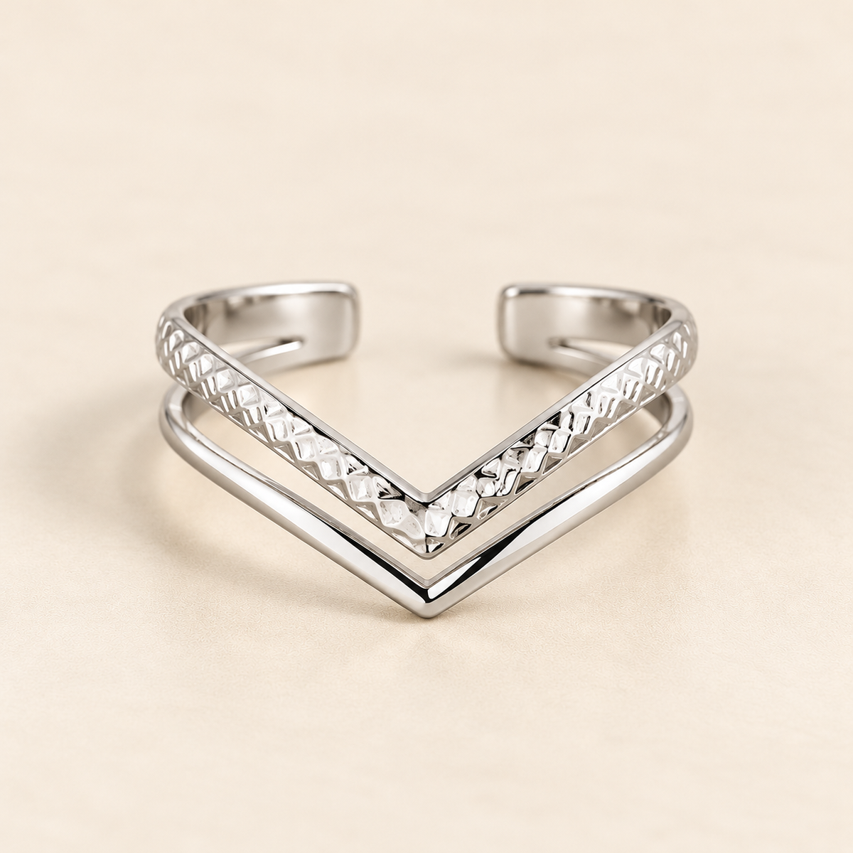 Stainless Steel Wishbone Stacking Ring in Silver – Adjustable
