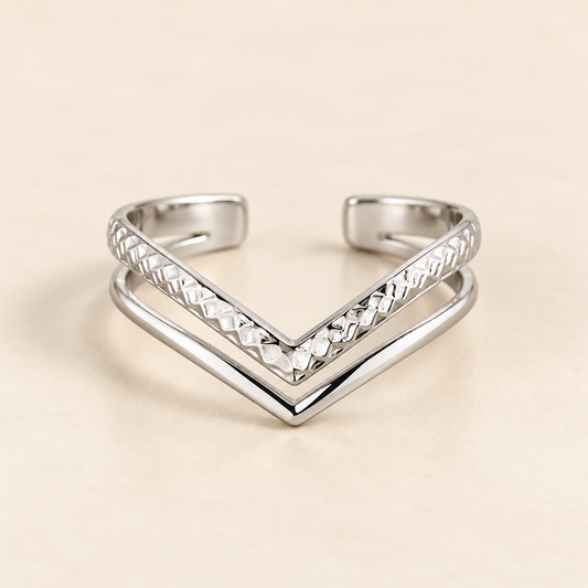 Stainless Steel Wishbone Stacking Ring in Silver – Adjustable