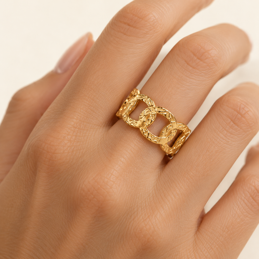 Stainless Steel Chain Link Ring in Gold – Adjustable