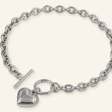 Denoon London chunky heart T-bar bracelet, silver-tone stainless steel toggle chain