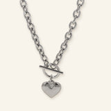 Denoon London chunky heart T-bar necklace, silver-tone stainless steel heart pendant