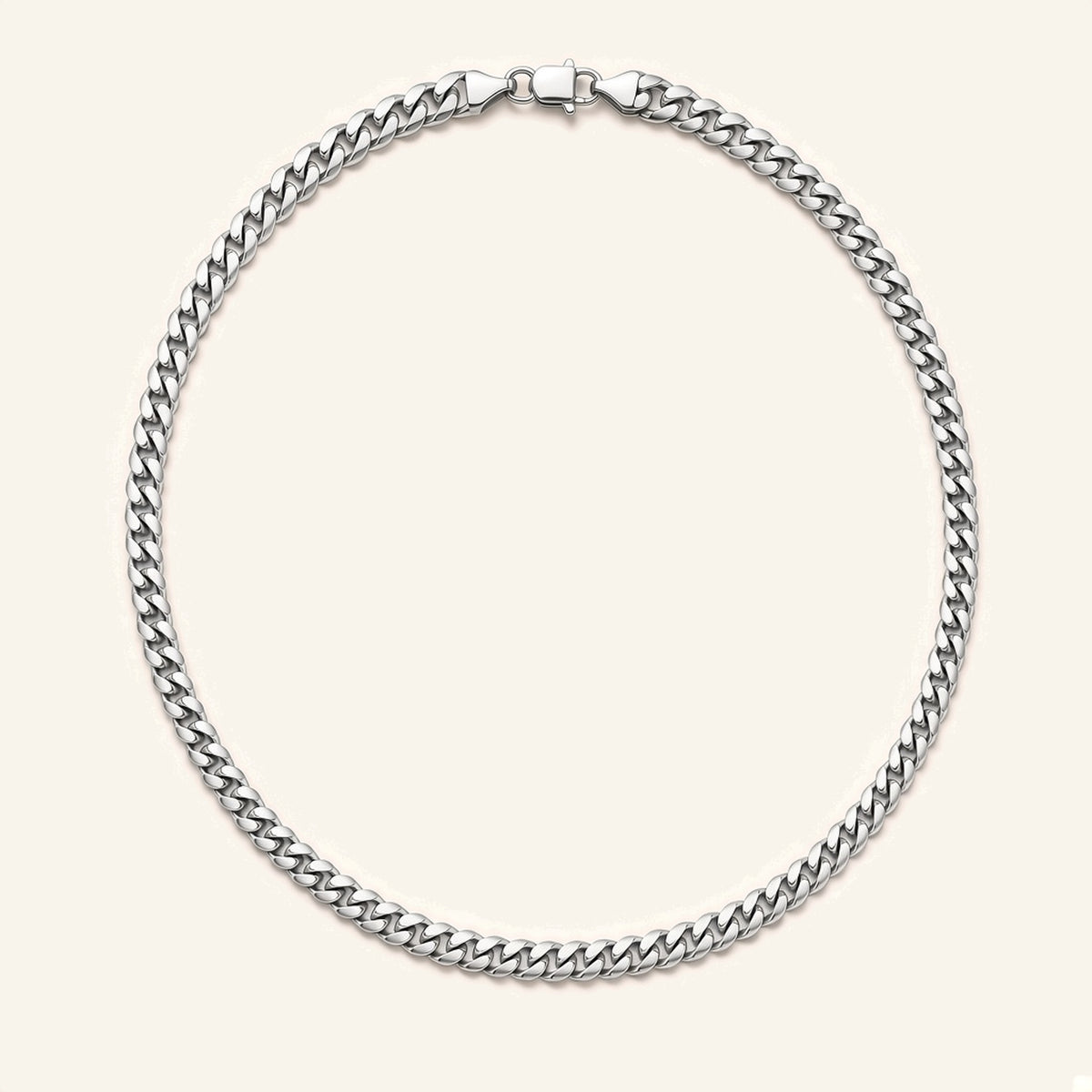 Denoon London silver-tone Cuban link chain necklace 7mm, 55cm, flat lay