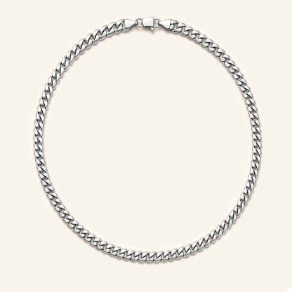 Denoon London silver-tone Cuban link chain necklace 7mm, 55cm, flat lay