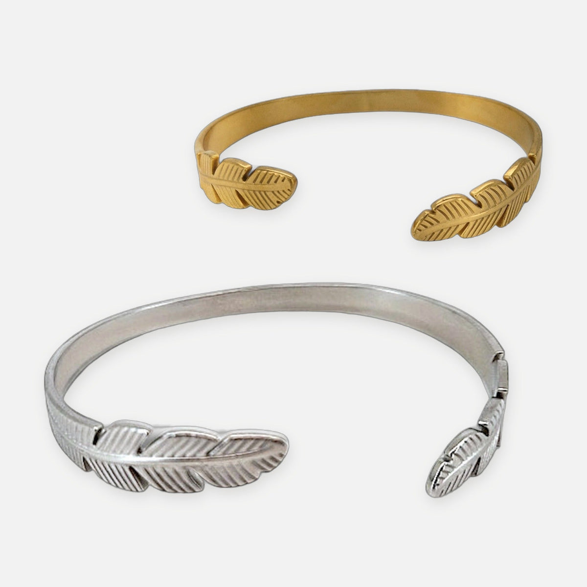 Denoon London Double Feather Bangle – silver-tone (shown with gold-tone) – view 3