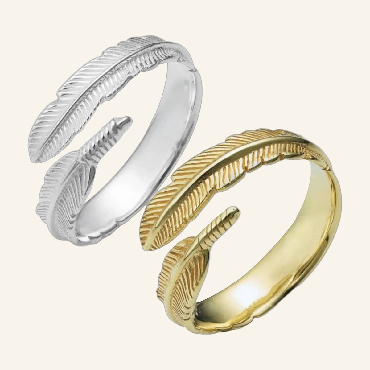 Denoon London Feather Ring – silver-tone (shown with gold-tone) – view 2