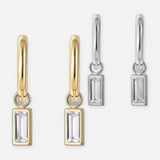 Denoon London Crystal Drop Hoop Earrings – silver-tone (shown with gold-tone) – view 1