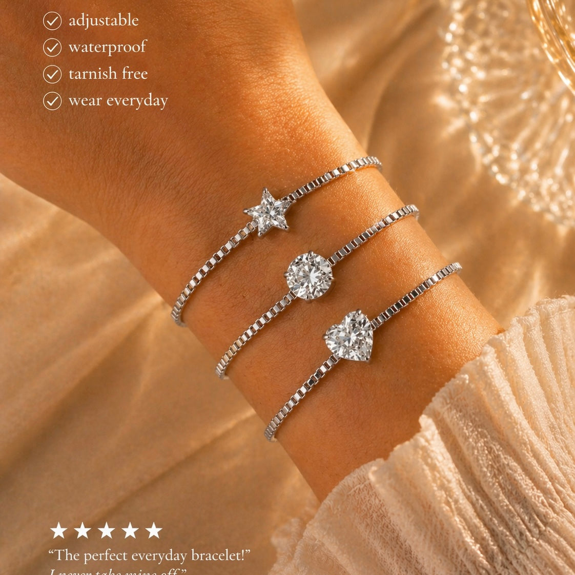 Denoon London Crystal Bracelet with Extender – gold-tone (shown with silver-tone) – view 2