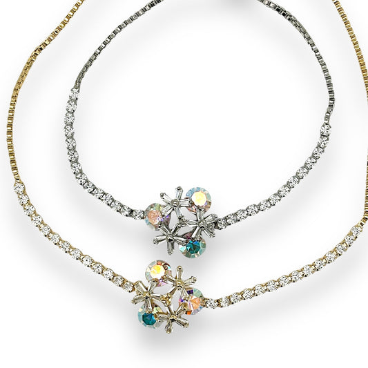 Denoon London Crystal Flower Bracelet with Diamanté, gold-tone – view 1