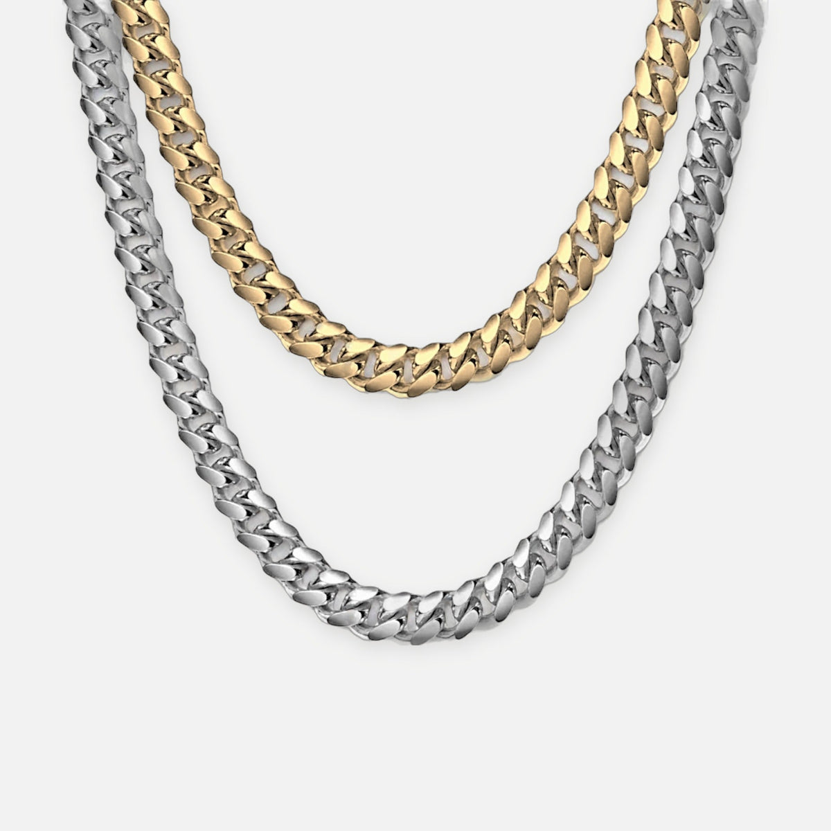 Denoon London Cuban Link Chain Necklace 7mm, 55cm – gold-tone (shown with silver-tone) – view 1