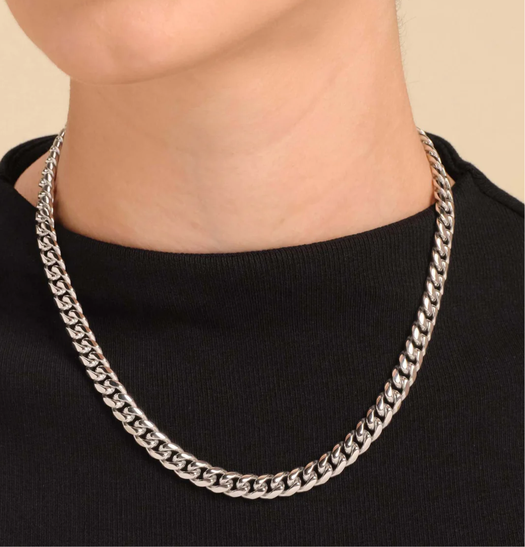 Denoon London Cuban Link Chain Necklace 7mm, 55cm, silver-tone – view 1