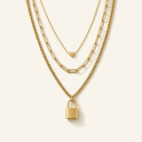 Denoon London Layered Padlock Necklace with Heart, gold-tone – view 1