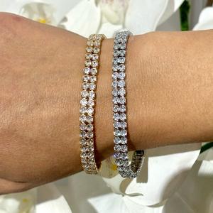 Denoon London Double Row Tennis Bracelet – silver-tone (shown with gold-tone) – view 1