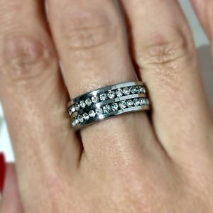 Denoon London Double Row Crystal Statement Ring, silver-tone – view 1