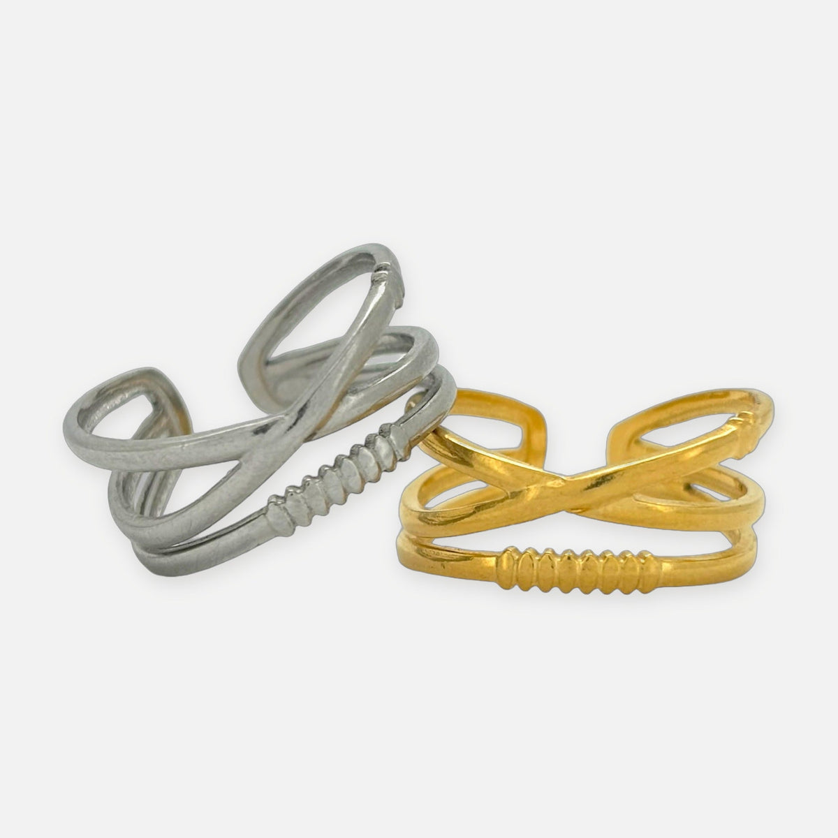 Denoon London Crossover Statement Ring – silver-tone (shown with gold-tone) – view 4