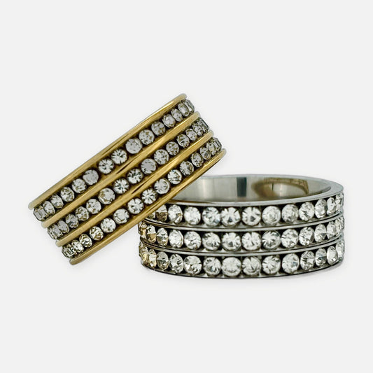 Denoon London Triple Row Crystal Statement Ring – gold-tone (shown with silver-tone) – view 1