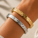 Denoon London Textured Stainless Steel Bangle – silver-tone (shown with gold-tone) – view 1