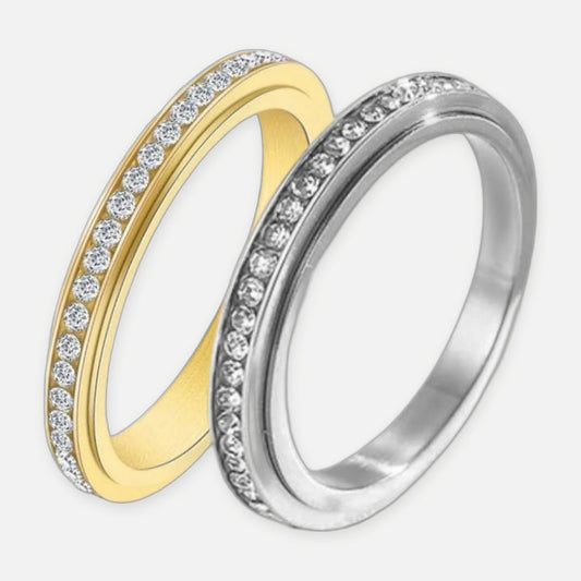 Denoon London Crystal Spinner Fidget Ring – gold-tone (shown with silver-tone) – view 1