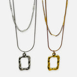 Denoon London Double Layer Necklace with Rectangle Pendant – gold-tone (shown with silver-tone) – view 1