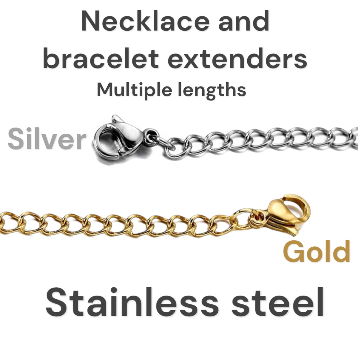 Denoon London Necklace Extender Chain 7.5cm, 10cm or 15cm – silver-tone (shown with gold-tone) – view 1